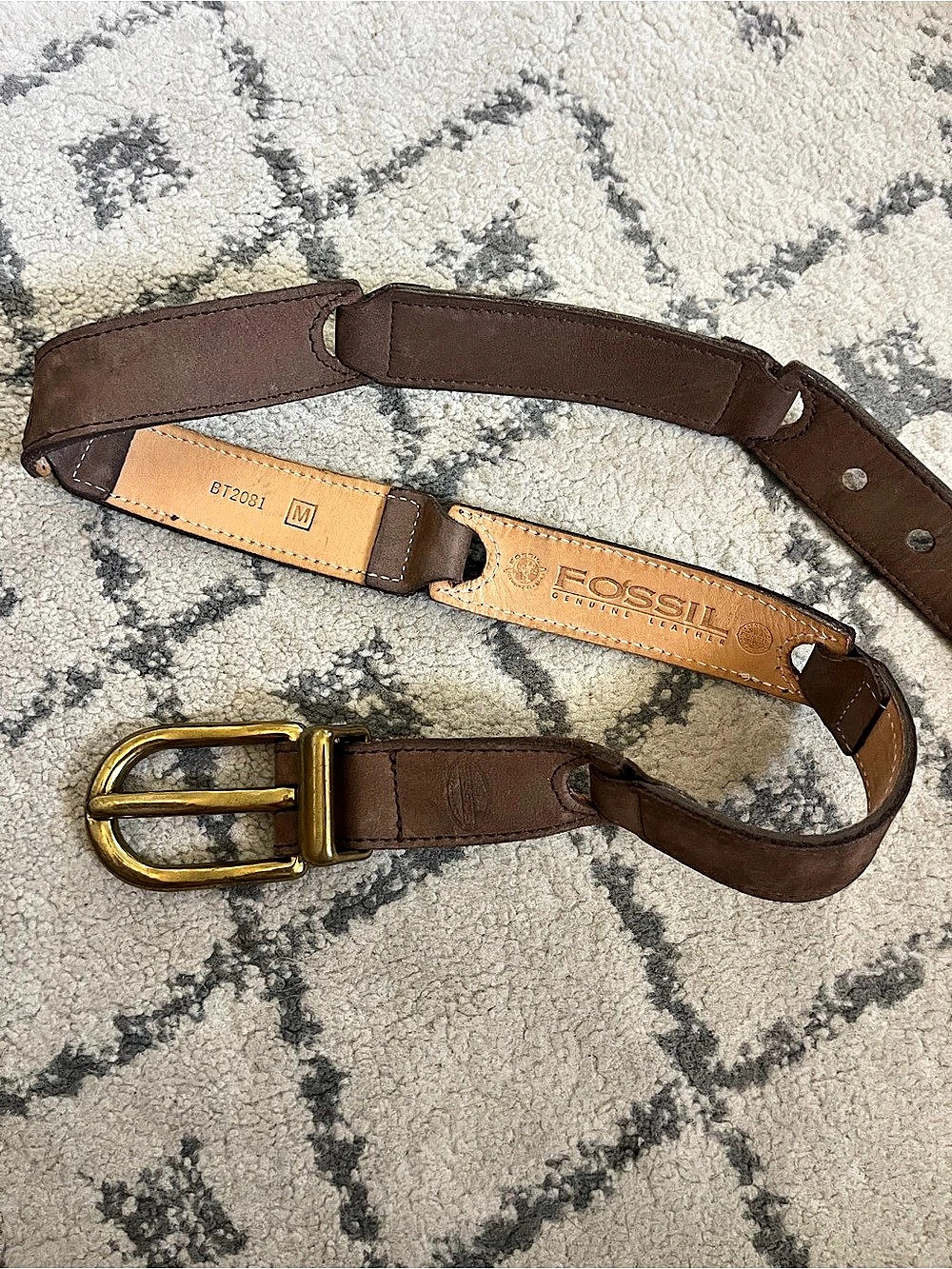 Fossil Brown Suede Belt Gold-Tone Buckle